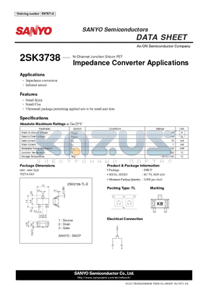 2SK3738-TL-E datasheet - N-Channel Junction Silicon FET Impedance Converter Applications