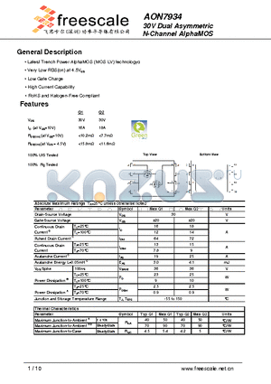 AON7934 datasheet - 30V Dual Asymmetric N-Channel AlphaMOS