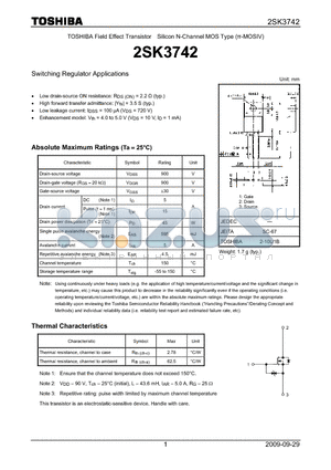 2SK3742 datasheet - Switching Regulator Applications