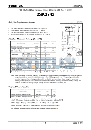 2SK3743 datasheet - Silicon N Channel MOS Type Switching Regulator Applications