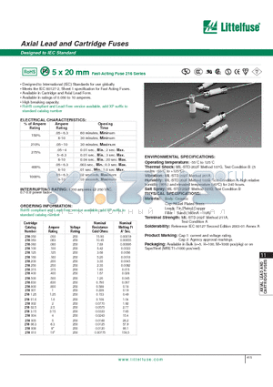 216.160 datasheet - Axial Lead and Cartridge Fuses - Designed to IEC Standard