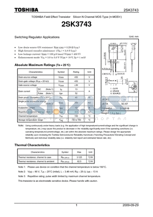 2SK3743 datasheet - Switching Regulator Applications