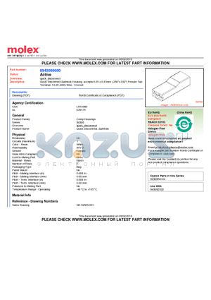 0945069000 datasheet - Quick Disconnect Safelock Housing, accepts 6.35 x 0.81mm (.250