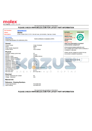 0945090203 datasheet - FORK TERM FOR 0.75 TO 1.00 mmb wire, (20-22AWG), Tab Size: 0.8mm