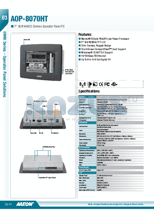 AOP-8070HT datasheet - Marvell^ XScale PXA270 Low Power Processor