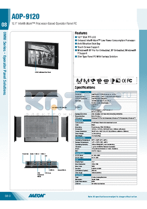 AOP-9120 datasheet - 12.1 Intel Atom Processor-Based Operator Panel PC