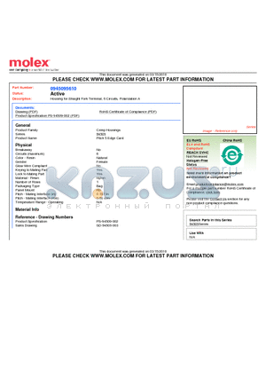 0945095610 datasheet - Housing for Straight Fork Terminal, 6 Circuits, Polarization A