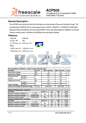 AOP605 datasheet - Complementary Enhancement Mode Field Effect Transistor