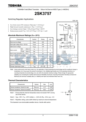 2SK3757 datasheet - Silicon N-Channel MOS Type Switching Regulator Applications