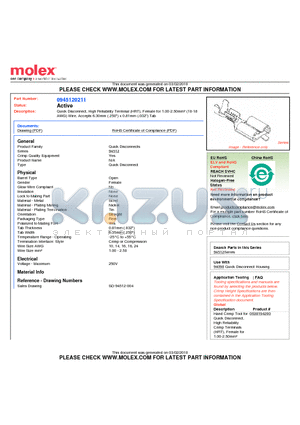 0945120211 datasheet - Quick Disconnect, High Reliability Terminal (HRT)