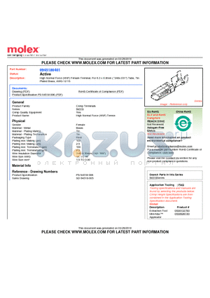 0945180401 datasheet - High Normal Force (HNF) Female Terminal, For 6.3 x 0.8mm (.