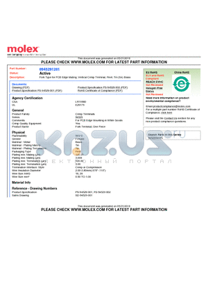 0945291201 datasheet - Fork Type for PCB Edge Mating, Vertical Crimp Terminal, Reel, Tin (Sn) Brass