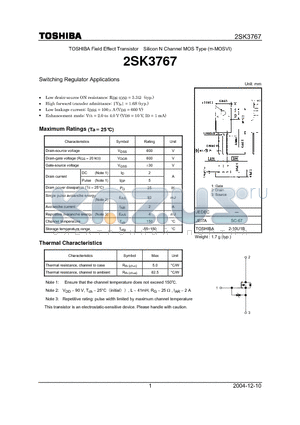 2SK3767 datasheet - Silicon N Channel MOS Type Switching Regulator Applications