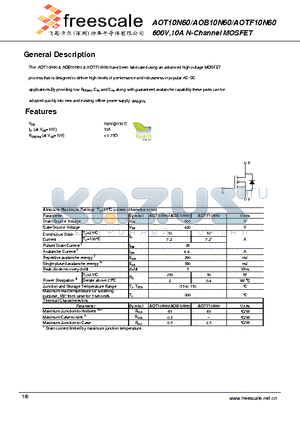 AOT10N60 datasheet - 600V,10A N-Channel MOSFET