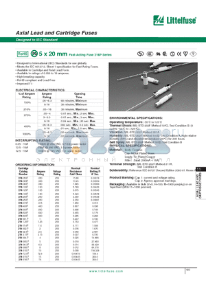 216005P datasheet - 5 x 20 mm Fast-Acting Fuse