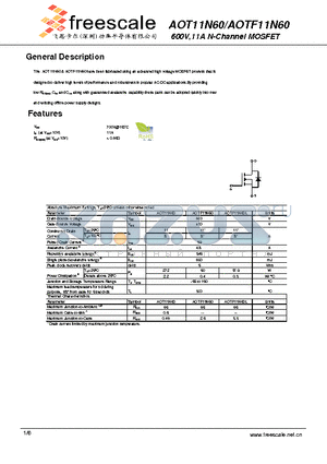 AOT11N60 datasheet - 600V,11A N-Channel MOSFET