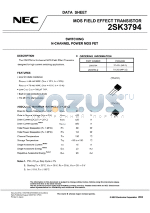 2SK3794 datasheet - SWITCHING N-CHANNEL POWER MOSFET