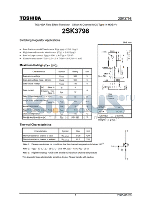 2SK3798 datasheet - Silicon N Channel MOS Type Switching Regulator Applications