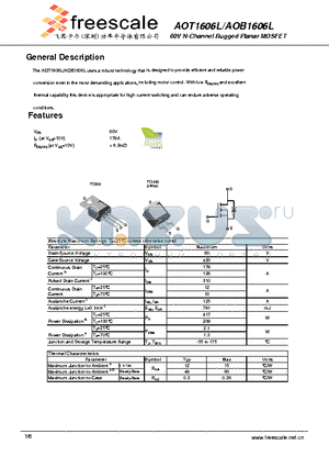 AOT1606L datasheet - 60V N-Channel Rugged Planar MOSFET