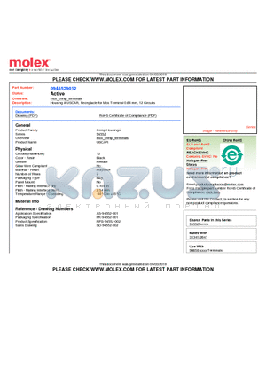 0945529012 datasheet - Housing A USCAR, Receptacle for Mox Terminal 0.64 mm, 12 Circuits