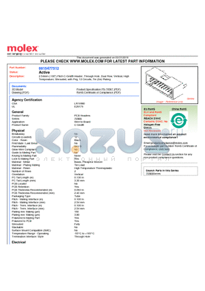 15-47-7512 datasheet - 2.54mm (.100) Pitch C-Grid^ Header, Through Hole, Dual Row, Vertical, High Temperature, Shrouded, with Peg, 12 Circuits