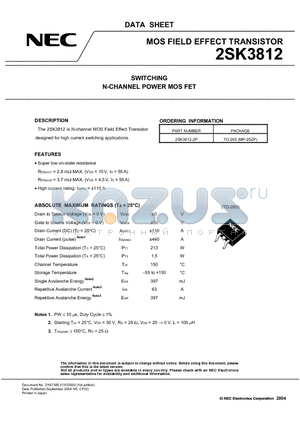 2SK3812 datasheet - SWITCHING N-CHANNEL POWER MOSFET