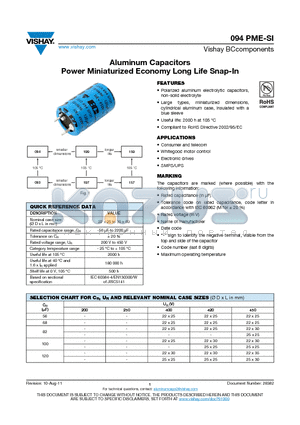 094PME-SI_11 datasheet - Aluminum Capacitors Power Miniaturized Economy Long Life Snap-In