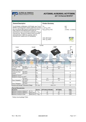 AOT2606L datasheet - 60V N-Channel MOSFET