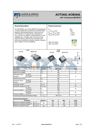 AOT260L datasheet - 60V N-Channel MOSFET