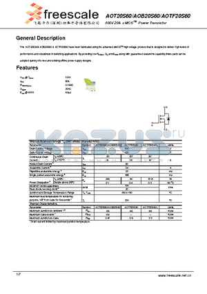 AOT20S60 datasheet - 600V 20A a MOS TM Power Transistor