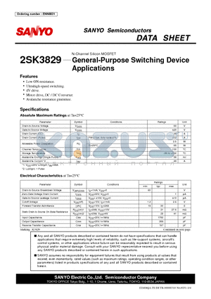 2SK3829 datasheet - N-Channel Silicon MOSFET General-Purpose Switching Device