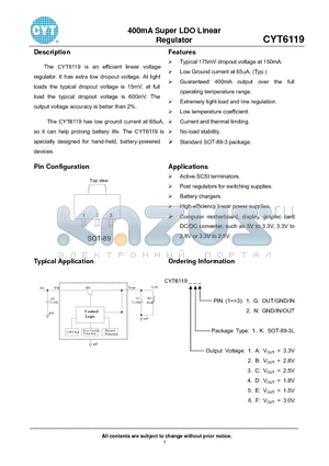 CYT6119EKN datasheet - 400mA Super LDO Linear Regulator