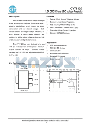 CYT6120 datasheet - 1.5A CMOS Super LDO Voltage Regulator