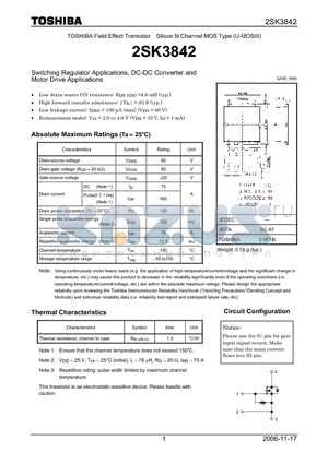 2SK3842 datasheet - Silicon N Channel MOS Type Switching Regulator Applications, DC-DC Converter and Motor Drive Applications
