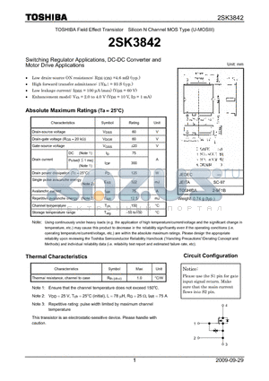 2SK3842 datasheet - Switching Regulator Applications, DC-DC Converter and Motor Drive Applications