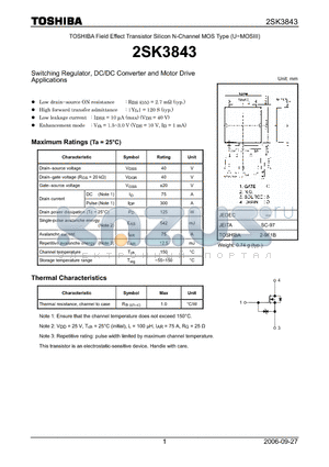 2SK3843 datasheet - Silicon N-Channel MOS Type Switching Regulator, DC/DC Converter and Motor Drive Applications