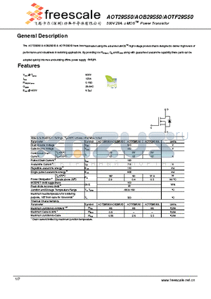 AOT29S50 datasheet - 500V 29A a MOS TM Power Transistor