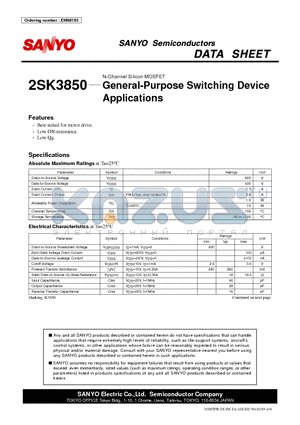 2SK3850 datasheet - General-Purpose Switching Device Applications