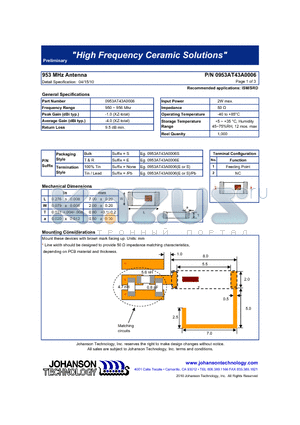 0953AT43A0006 datasheet - 953 MHz Antenna