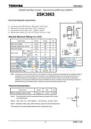 2SK3863 datasheet - Silicon N-Channel MOS Type Switching Regulator Applications