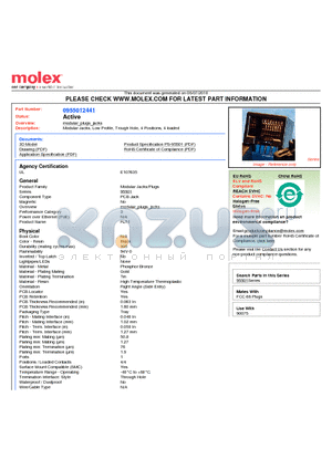 0955012441 datasheet - Modular Jacks, Low Profile, Trough Hole, 4 Positions, 4 loaded