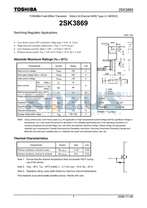 2SK3869 datasheet - Silicon N-Channel MOS Type Switching Regulator Applications