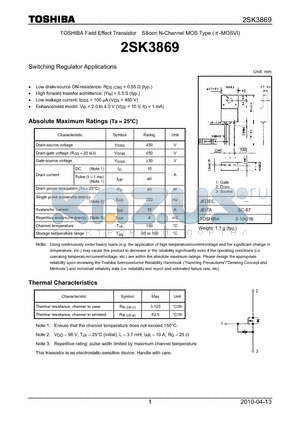 2SK3869 datasheet - Switching Regulator Applications