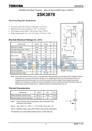 2SK3878 datasheet - Silicon N-Channel MOS Type Switching Regulator Applications