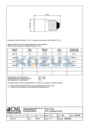 0955115X datasheet - Neon Lamps T31/4(14x30mm) E14/17