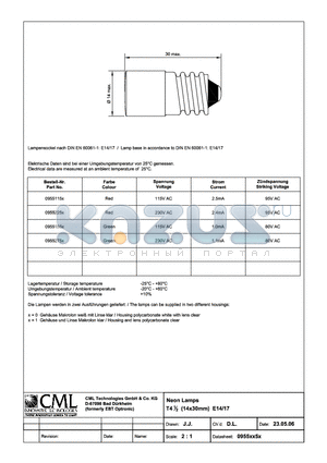 0955155X datasheet - Neon Lamps T31/4(14x30mm) E14/17
