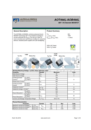 AOT466L datasheet - 60V N-Channel MOSFET