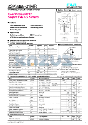 2SK3888-01MR datasheet - N-CHANNEL SILICON POWER MOSFET