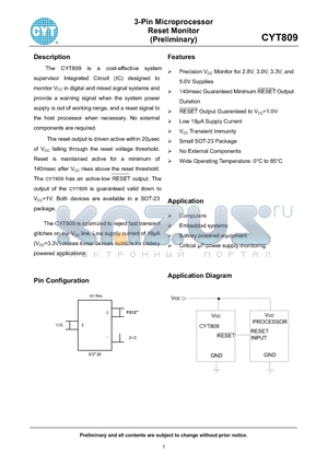 CYT809LS datasheet - 3-Pin Microprocessor Reset Monitor (Preliminary)