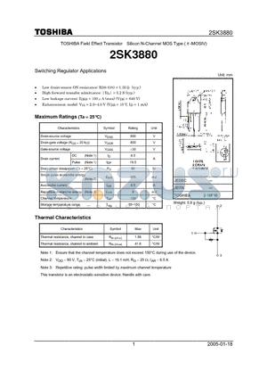 2SK3880 datasheet - TOSHIBA Field Effect Transistor Silicon N-Channel MOS Type
